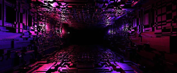 Tunnel Techno Néon Futuriste Avec Fond Éclairage Chambre Violette Lumineuse — Photo