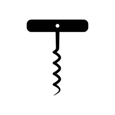 Tirbüşon simgesi. Mantar çekmek ve şarap şişelerini tatma ve vektör parti vektörü olarak açmak için metal spiralli bir araç