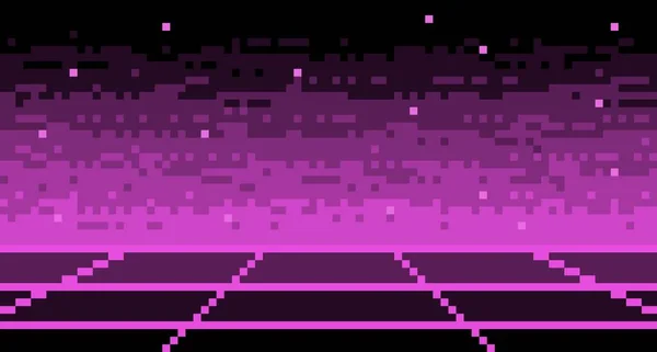 Pixel Mesh Neon Synthwave Oberfläche Hintergrund Geometrisches 8Bit Blankes Lila — Stockvektor