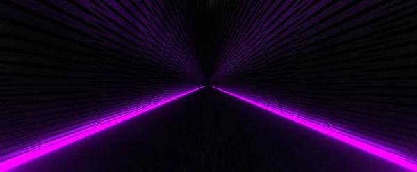 Techno Tunel Fialovými Světly Pozadí Darl Neonový Kybernetický Koridor Vykreslením — Stock fotografie