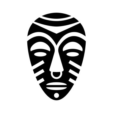 Antik ritüel maskesi. Aborjin Afrikalı tanrı iblisinin dinsel ve şamanik vektör ayinleri için etnik yüz totemi.