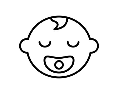 Emzik ikonlu mutlu bebek kafası. Sevimli uyuyan bebek yüzlü neşeli huzur ve komik vektör sakinliğiyle