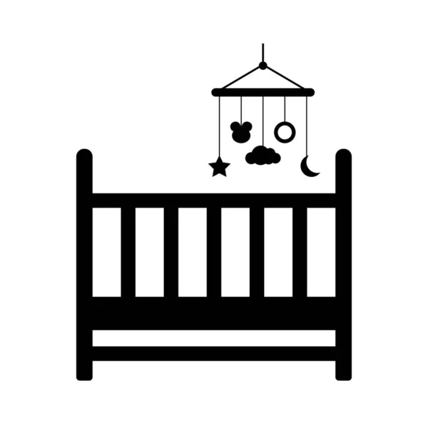 Cama Crianças Com Brinquedo Móvel Pendurado Lugar Dormir Madeira Para — Vetor de Stock