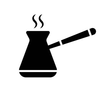 Kahve ikonu. Siyah Türk, güçlü aromatik espresso ve uzun vektör saplı bakır ve metalden yapılmış mocha hazırlamak için.