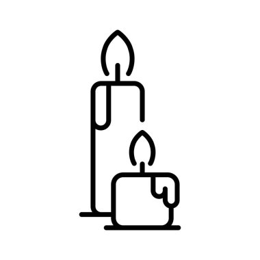 İki tatil mumu ikonu. Romantik akşamın ve dini vektör atmosferinin sembolü olarak eritilmiş balmumuyla Noel büyük ve küçük ışıkları
