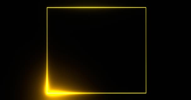 Quadratischer Goldener Rahmen Mit Leuchtender Strahlvorlage Gelbes Leeres Banner Beleuchtet — Stockvideo