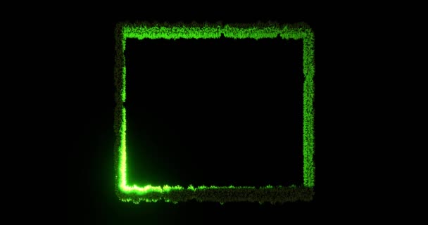 绿色的框架上挂满了苔藓 光芒四射 用3D渲染发光线沿草坪周向移动的方方蓬松空白横幅设计有效导引展示 — 图库视频影像