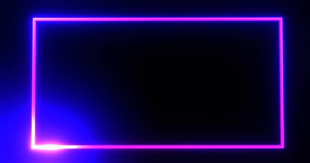 Paars Frame Met Gloeiende Neonstraal Template Violet Rechthoek Verlicht Door — Stockvideo