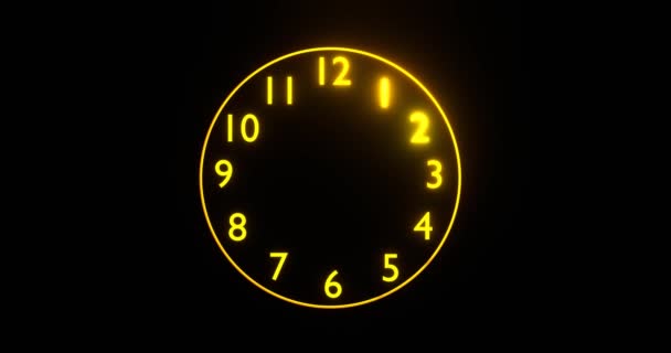 Gold Frame Clock Glowing Dial Yellow Circle Numbers Beam Golden — Stock Video