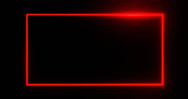 Parlak kırmızı çizgili neon çerçeve. 3D renkle aydınlatılmış kiraz rengi tasarım ve elektrik öncülüğündeki gösteriler için çevre boyunca hareket eden ışıltılı çizgi oluşturur