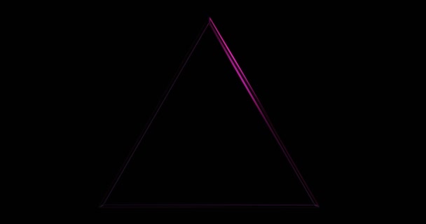 Треугольная Рама Светящейся Неоновой Линией Фиолетовый Треугольник Паутины Освещаемый Рендерингом — стоковое видео