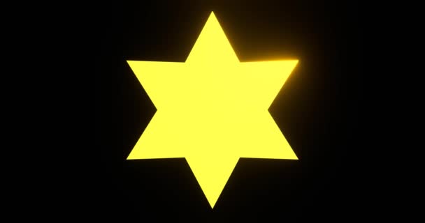 Estrella Hexagonal Dorada Con Luz Brillante Signatura David Sagrado Oro — Vídeos de Stock