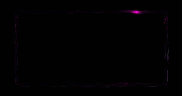 Неоновая Сломанная Рамка Искажениями Светящимися Фиолетовой Вспышкой Черный Изогнутый Стеклянный — стоковое видео
