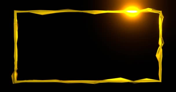 Golden Broken Frame Glowing Gold Line Yellow Twisted Rectangle Illuminated Stock Footage