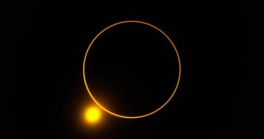 Çember çerçeve, parlayan altın küre ile tutuluyor. 3d aydınlatma ile aydınlatılmış altın sancak çevrede hareket eden parlak küre