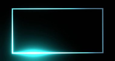 Modern tasarım kavramları için siyah zemin üzerinde parlayan ışık ile neon mavi geometrik dikdörtgen.