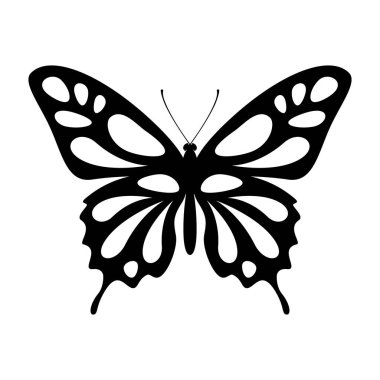 Kelebek kırlangıç siyah siluet. Lüks kanatları ve dekoratif süs ve böcekbilimi için antenleri olan güzellik böceği.