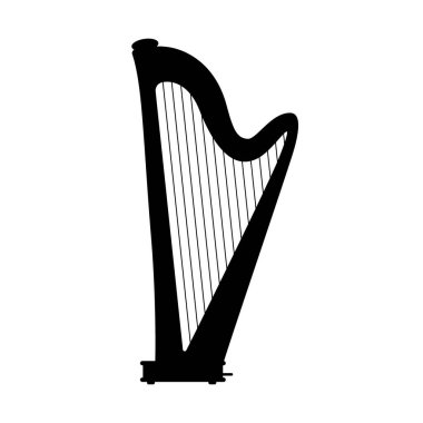 Klasik siyah arp silueti. Senfoni orkestrası ve operanın melodik müziği için klasik müzik aleti