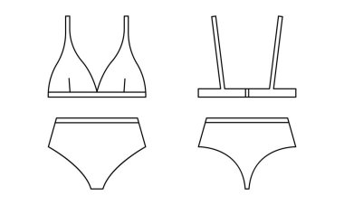 Şık bando ve bikinili mayo. Modern mayo, klasik moda tasarımı ile deniz ve okyanus sahillerinde güneşlenmek için.