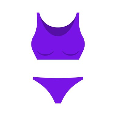 Mor zarif bir mayo. Mavi balkon, deniz ve okyanus sahillerinde yüzmek ve güneşlenmek için klasik moda tasarım.