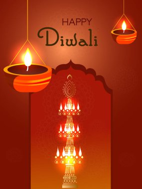 Hint festivali Diwali aksesuarlı Happy Diwali, tatil geçmişi, Diwali kutlama kartı, vektör illüstrasyon tasarımı.