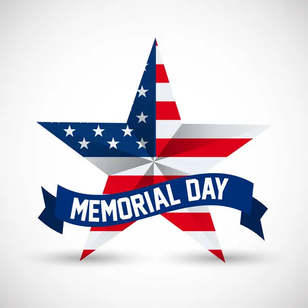 Memorial Day - Remember and Honor Poster. Usa memorial day celebration. American national holiday. Invitation template with red text and waving us flag on white background. Vector