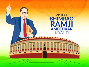 14 Nisan 'da Ambedkar Jayanti için Hindistan Anayasası ile Dr. Bhimrao Ramji Ambedkar' ın illüstrasyonu