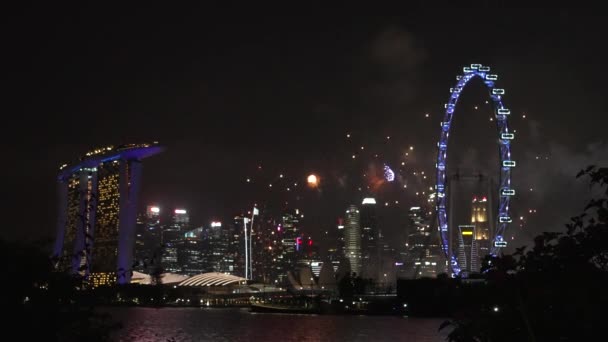 Національний День Сінгапуру Святкування Феєрверками 2023 Ландшафтний Міський Пейзаж Нічна — стокове відео