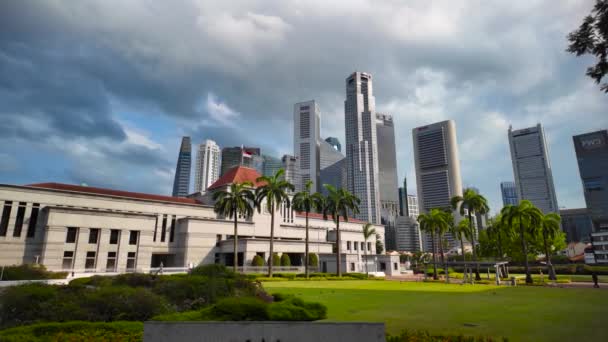 Σιγκαπούρη Κοινοβούλιο Σπίτι Κτίριο Υπαίθρια Θέα Ηλιόλουστο Ηλιοβασίλεμα Καθαρό Ουρανό — Αρχείο Βίντεο