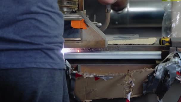 Cutting Metal Sparks Fly Laser — Stock Video