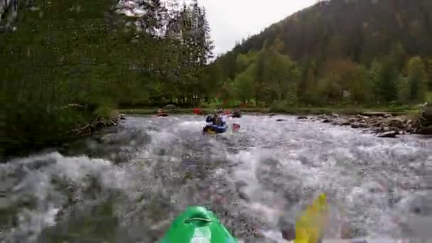 Whitewater Kayaking Extreme Kayaking Guy Kayak Sails Mountain River — Stock Video