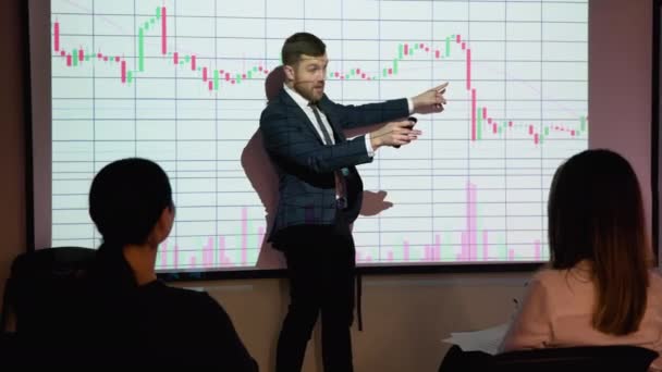 Office Conference Room Meeting Digital Enterpreneur Presenterar Handel Investeringsstrategi För — Stockvideo
