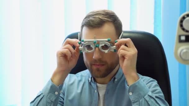 Handsome Male Patient Wearing Special Ophthalmic Glasses — Video