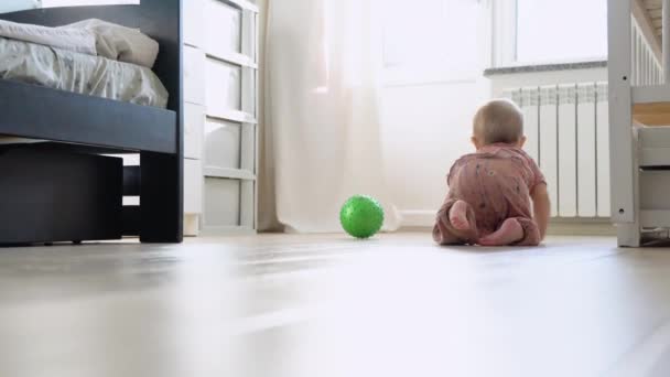 Crawling Funny Baby Girl Indoors Home Childhood Concept — Stockvideo