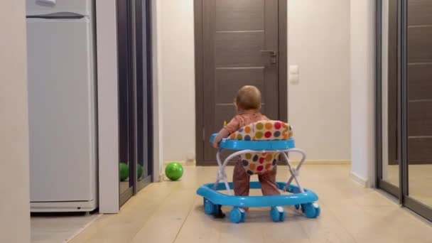 Bebê Bonito Aprendendo Andar Brincar Casa — Vídeo de Stock