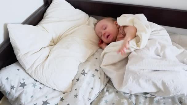 Adorable Little Girl Sleeping Bed Childhood Concept — Stockvideo