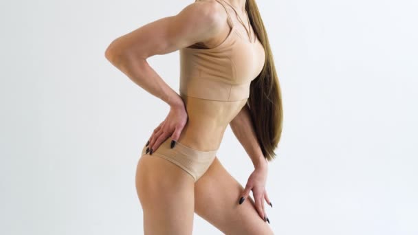 Beatiful Body Shapes Slim Waist Flat Belly Soft Clean Skin — Stock Video