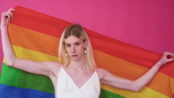 Gender Fluid Gay Man Pride Lgbt Flag Pink Background — Stok video