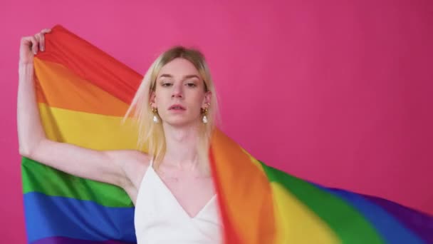 Gender Fluid Gay Man Pride Lgbt Flag Pink Background — 图库视频影像