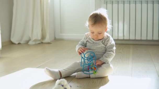 Cute Baby Girl Playing Educational Toy Nursery — 图库视频影像