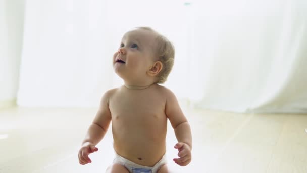 Cute Child Diaper Playing Floor Nursery — Stockvideo