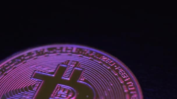 Macro Shot Bitcoin Coins Golden Bitcoin Crypto Currency Digital Exchange — Stock Video