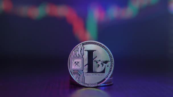 Macro Tiro Fundo Moedas Litecoin Blockchain Tecnologia Financeira Conceito Mineração — Vídeo de Stock