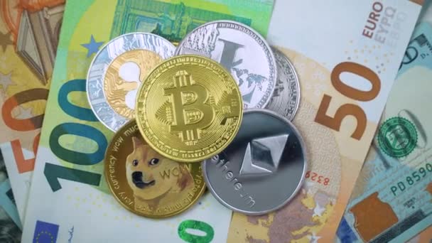 Bitcoin Btc Ethereum Eth Ripple Xrp Litecoin Ltc Dogecoin Doge — Stock Video