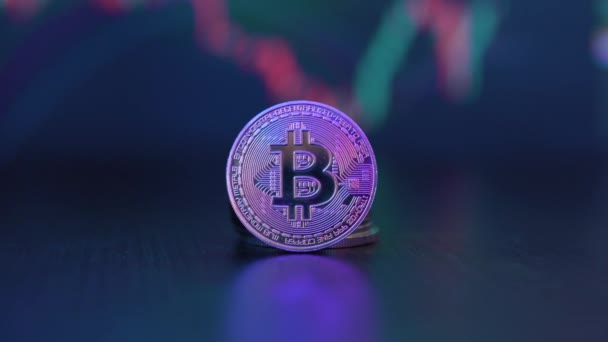 Bitcoin Dan Cryptocurrency Investasi Konsep Bitcoin Cryptocurrency Koin Emas Berdagang — Stok Video