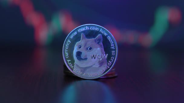 Macro Shot Dogecoin Coins Background Blockchain Financial Technology Mining Concept — Stok video