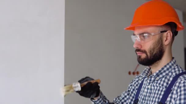 Repairman Paints Wall Brush — Stock Video