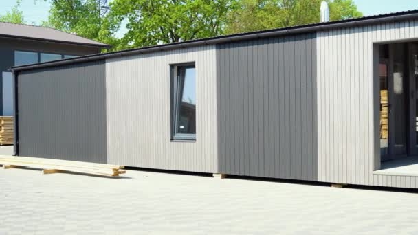 Construction New Modern Modular House Walls Made Composite Wooden Sip — Stock Video