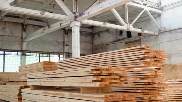 Frische Holzplatten Holzlager — Stockvideo