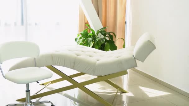 心理学家办公室的空椅子和沙发 — 图库视频影像